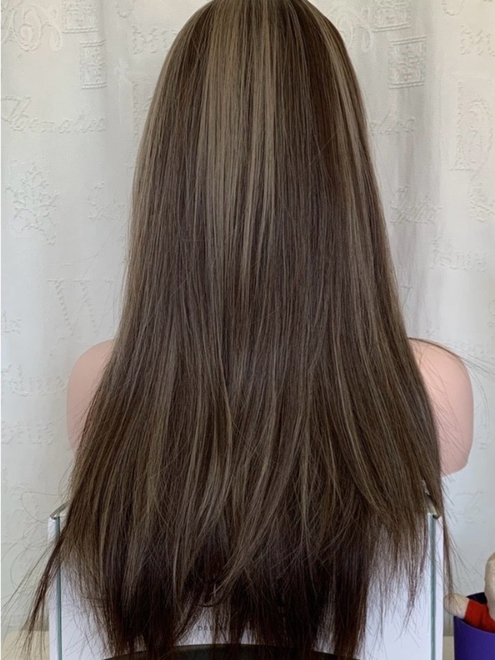 Long Straight Brown Wig with Subtle Ash Highlights - Women Hair